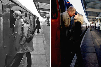 Tony Wilmot and his girlfriend Sally had no idea they were being photographed as they said goodbye in 1980. (Chris Porsz)