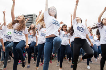 Kids performing in a flash mob on Good Deeds Day in San Jose, Costa Rica