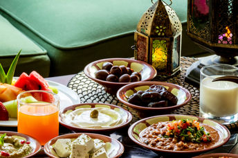 Traditional sacred Iftar meal for the beginning of Ramadan.