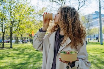 Taking a lunch break in the park can help reduce stress.