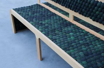 Furniture made with discarded tennis balls..