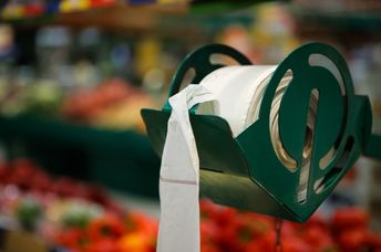 Eco-friendly biodegradable bags in supermarket,