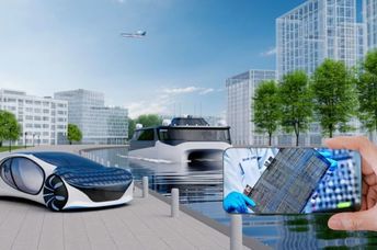 A futuristic rendering of electric vehicles.