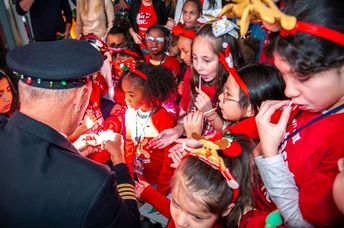 Children going on the fantasy flight to the North Pole.