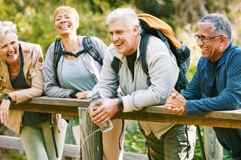 Healthy active seniors on a hike.