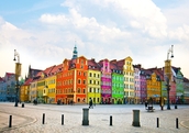 The colorful city center of Wroclaw, Poland.