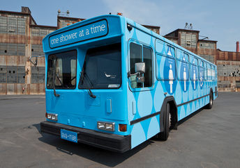 People living on the street come to the Lava Mae bus to take showers.