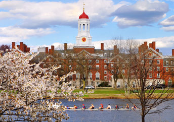 A college campus in the spring