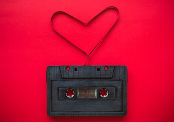 Cassette tape formed into a heart shape