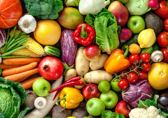 A variety of vegetables and fruits.