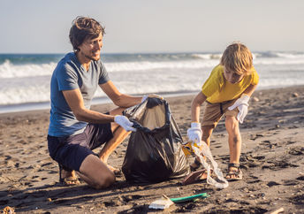 Cleaning the beach.