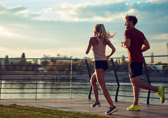 Running by the river.