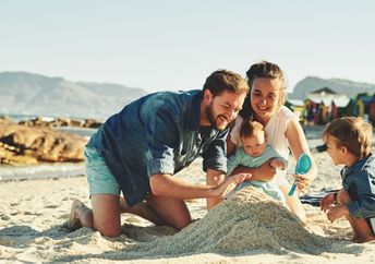 Family spending a day at the beach,