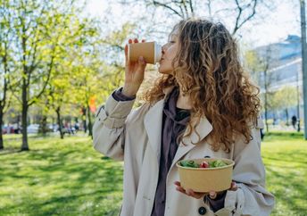 Taking a lunch break in the park can help reduce stress.