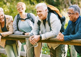 Healthy active seniors on a hike.