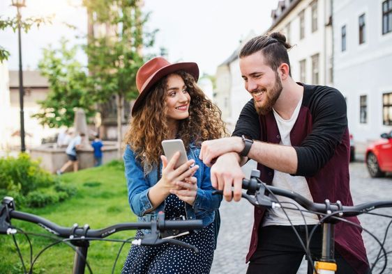 Tourists biking in Amsterdam.