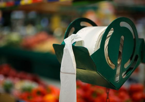 Eco-friendly biodegradable bags in supermarket,