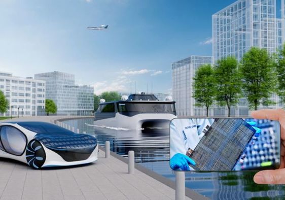 A futuristic rendering of electric vehicles.