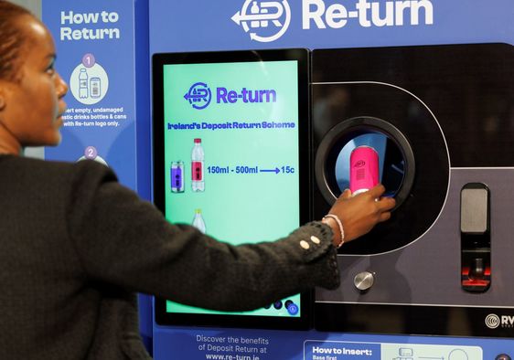 Returning cans and bottles for recycling is easy with this vending machine.