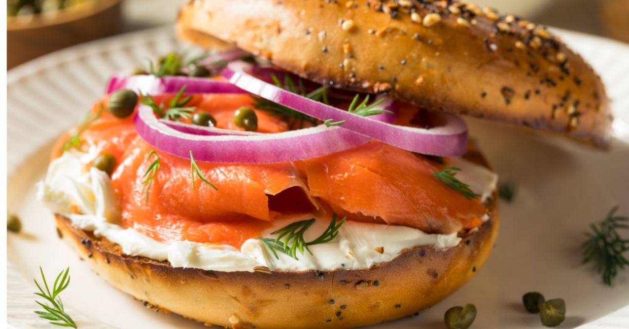 Enjoy a bagel with lox for brunch.