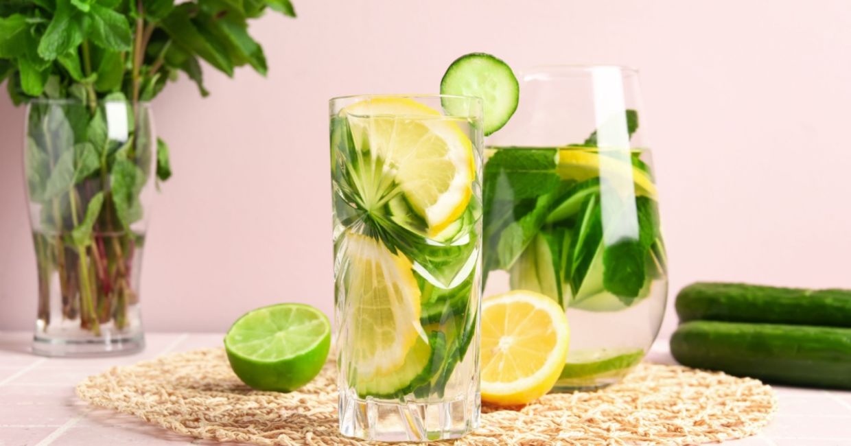 lemon, lime, and cucumber infused water.