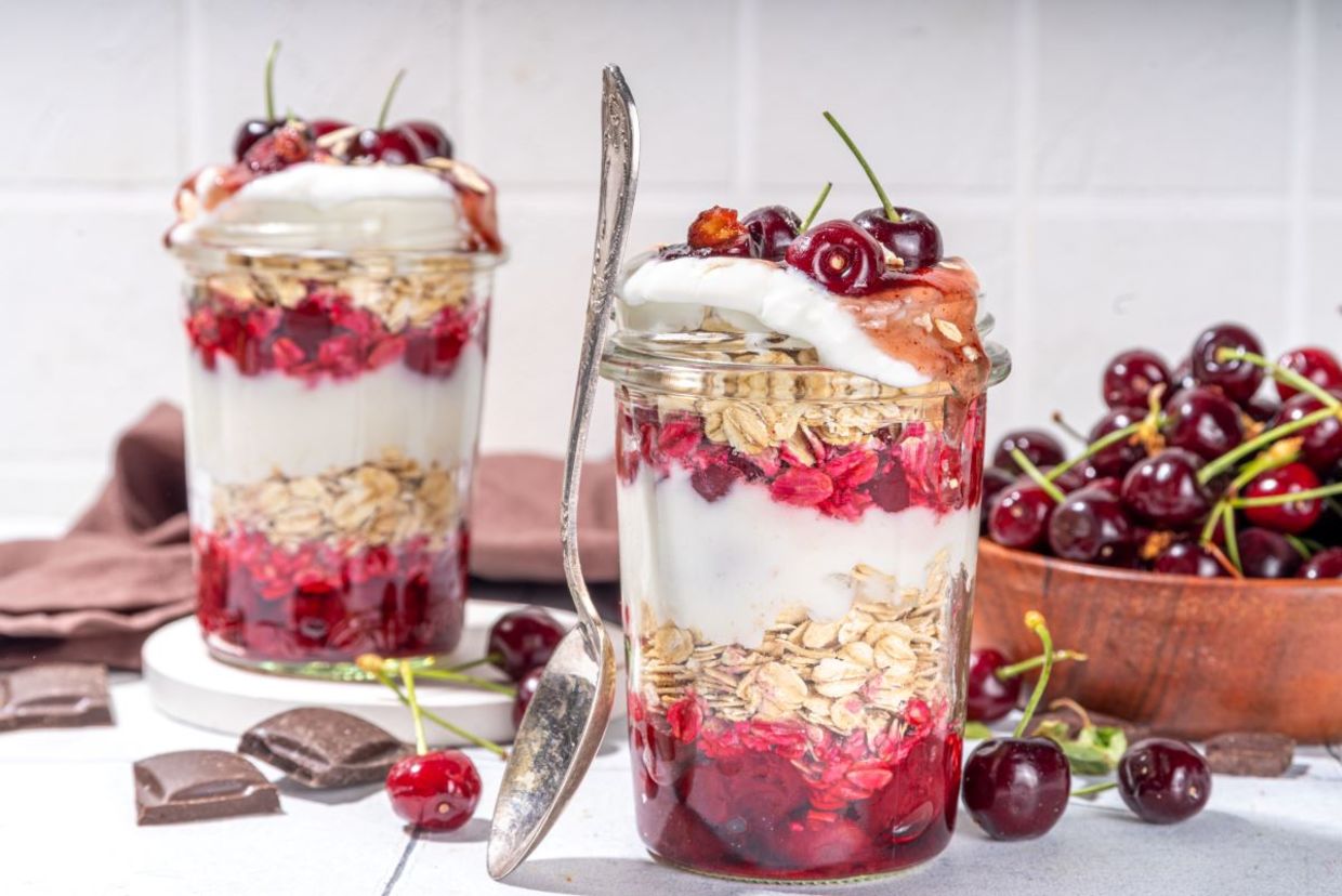 Overnight oats with cherries.