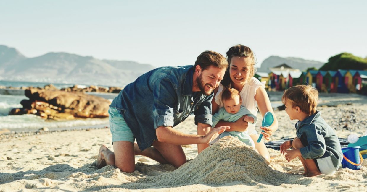 Family spending a day at the beach,