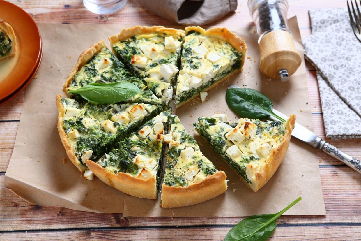 Enjoy spinach and feta quiche for brunch or dinner.