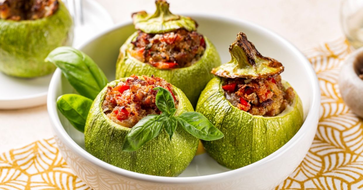 Stuffed round zucchini.