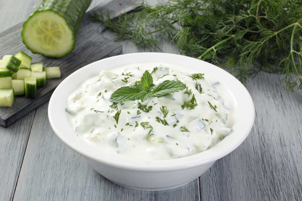 Yogurt cucumber salad.