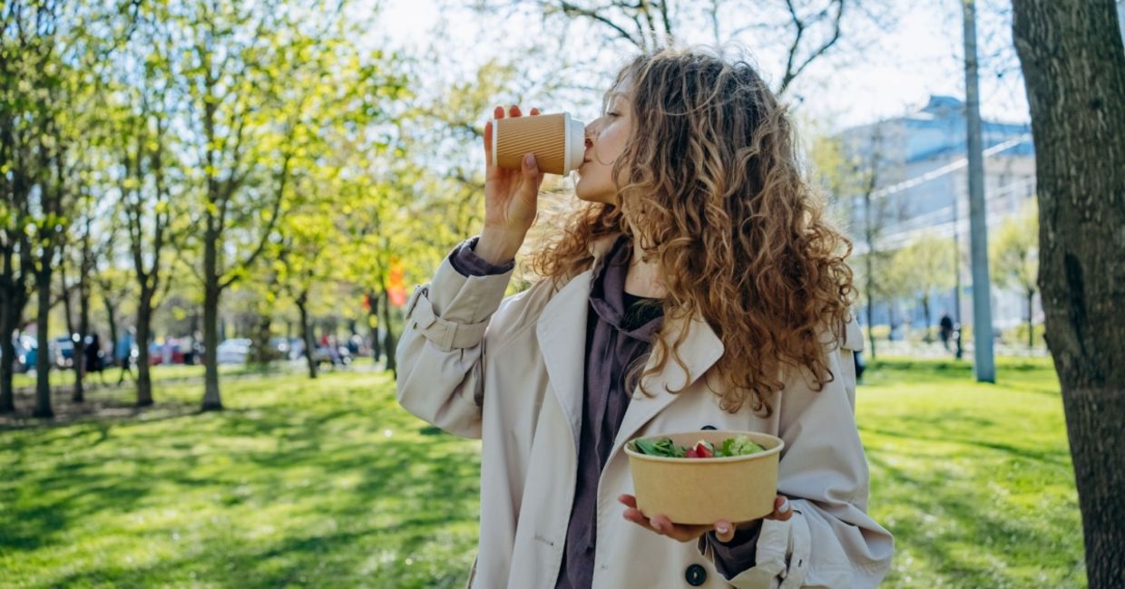 Taking a lunch break in the park can help reduce stress.