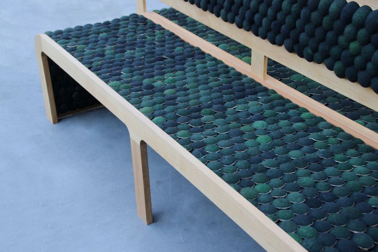 Furniture made with discarded tennis balls..