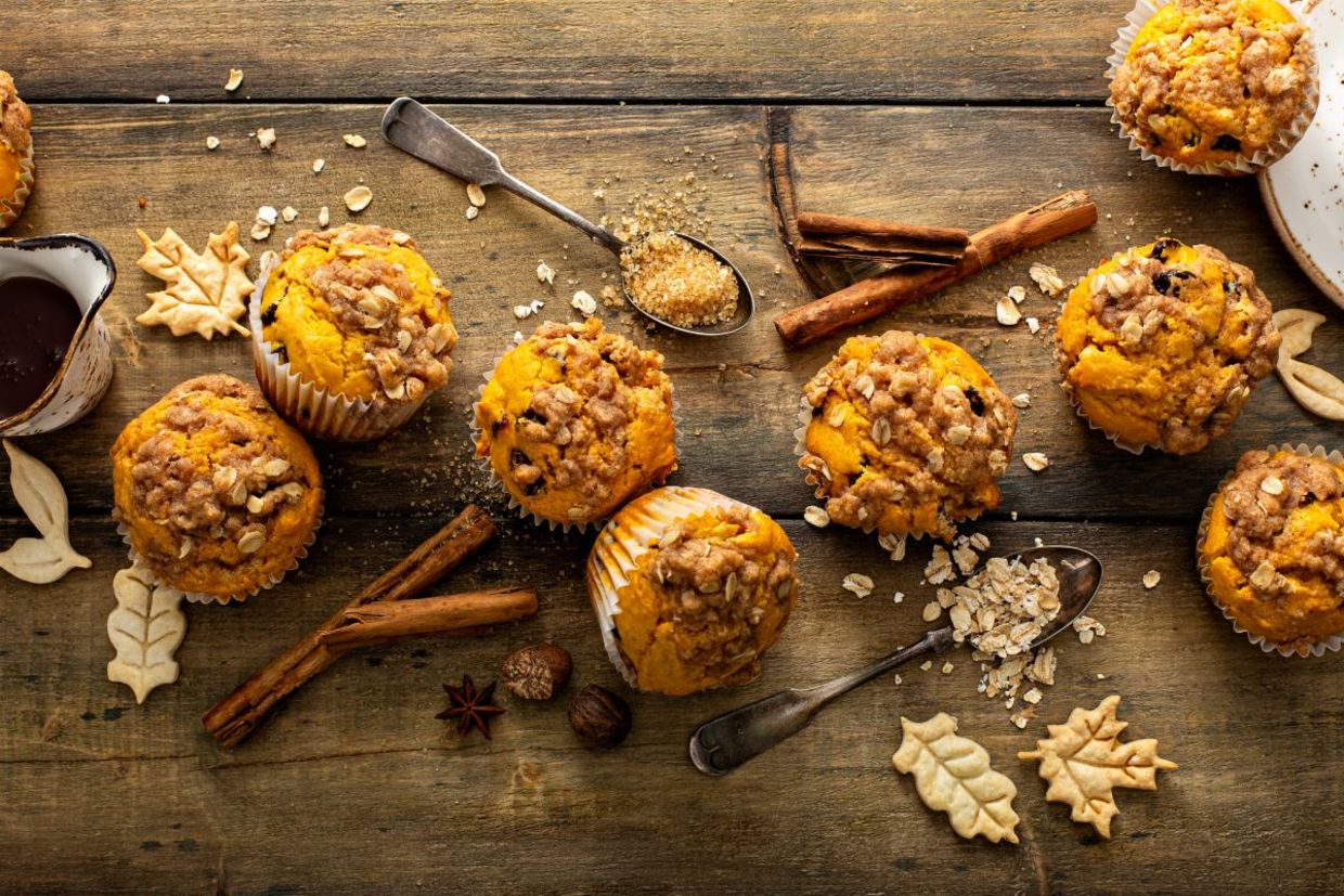 Eat a healthy pumpkin muffin for breakfast.