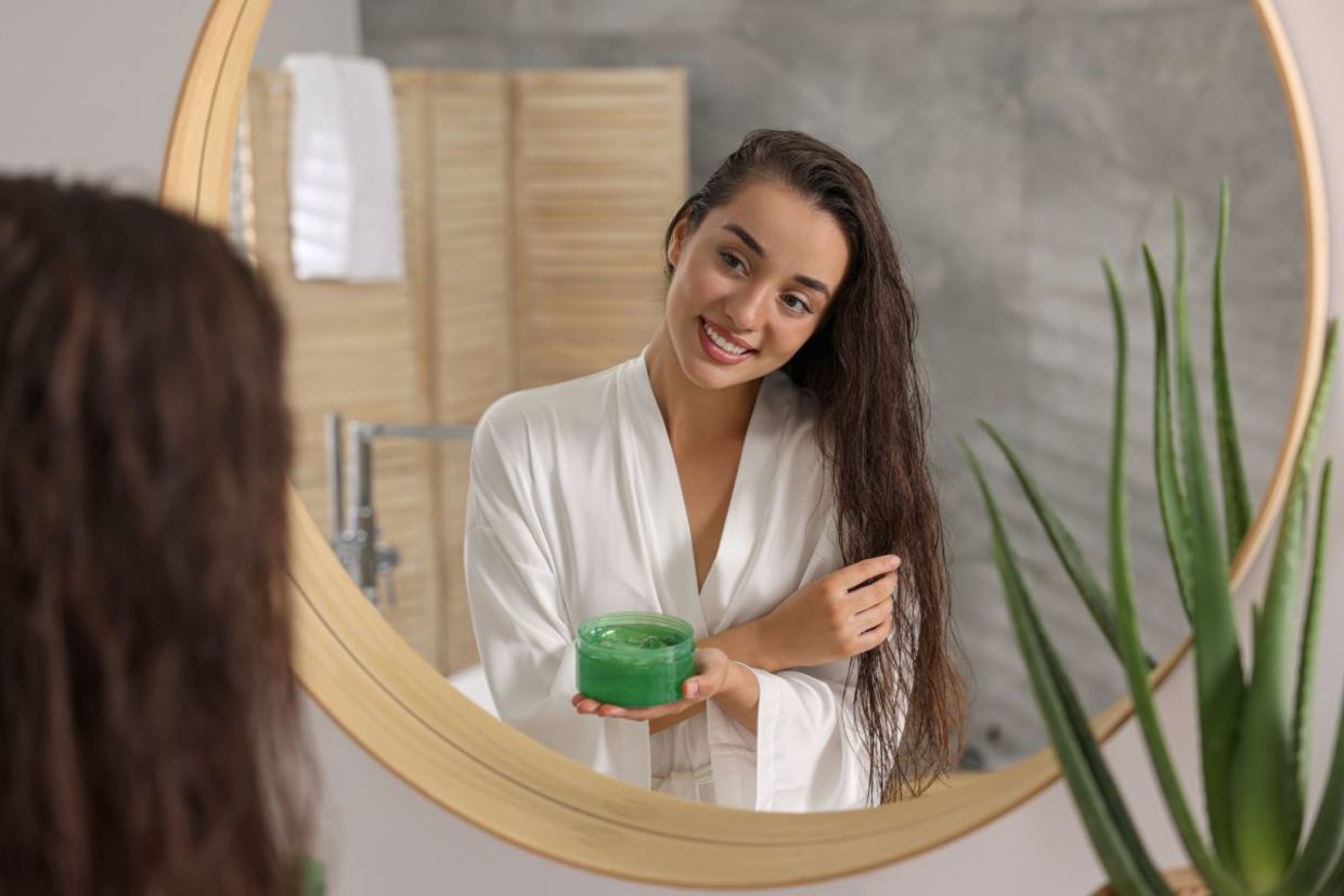 Applying a hair mask.