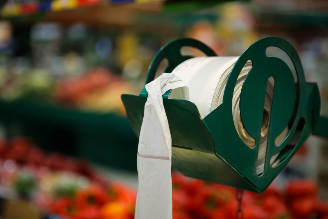 Eco-friendly biodegradable bags in supermarket,