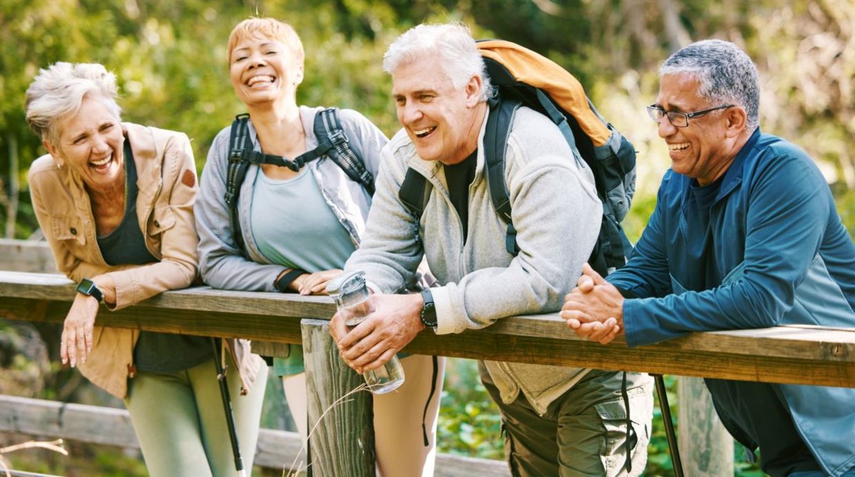 Healthy active seniors on a hike.