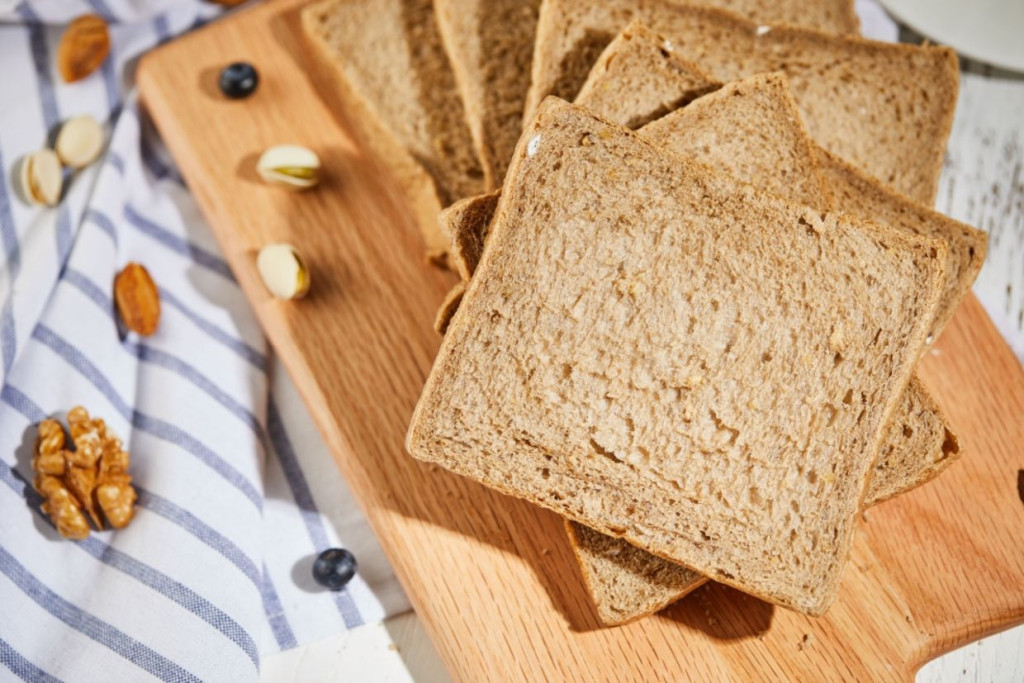 Whole wheat toast on a tray.